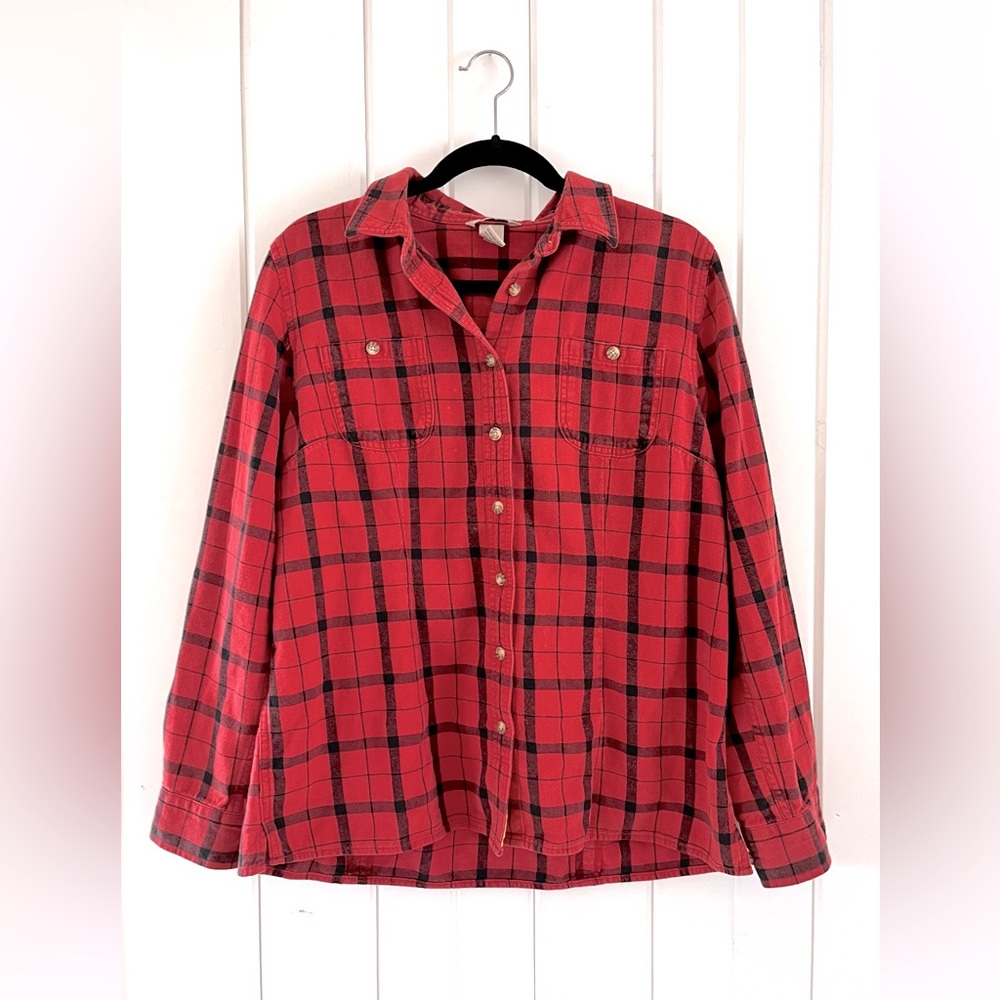 Duluth Red Plaid Button-Up Shirt, Sz L